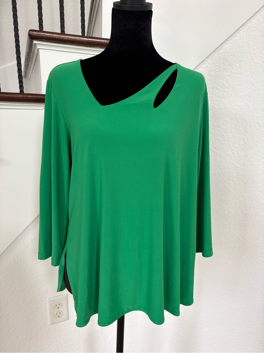 Joseph Ribkoff Emerald Green Long Sleeve Top with Shoulder Cutout